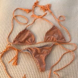 Acacia Basics tassel fringe orange bikini